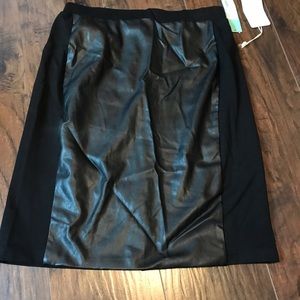 Faux leather panel, ponte pencil skirt